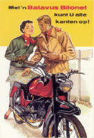 Illustratie uit 1958 Met 'n Batavus Bilonet kunt u alle kanten op.
